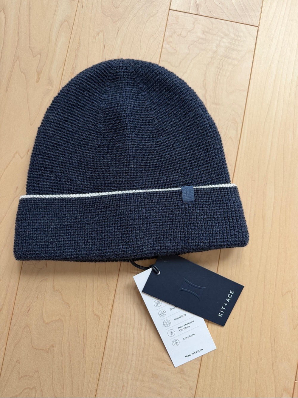 KIT + ACE Navy Knit Beanie with Cream Trim
